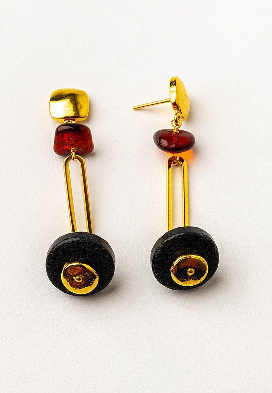 PENDIENTES BAÑO ORO CON AMBAR