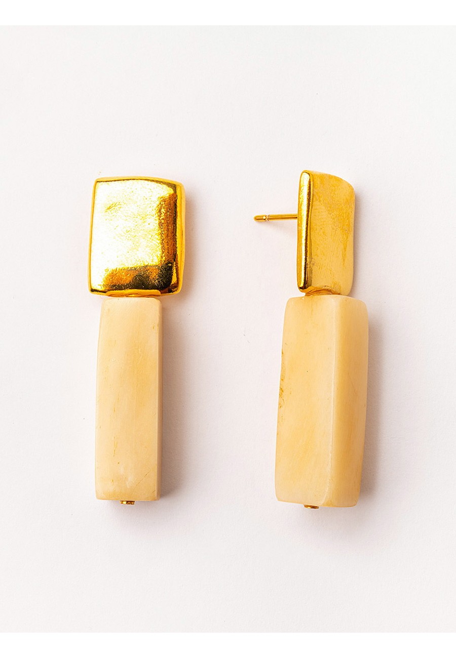 PENDIENTES BAÑO ORO CON MADERA