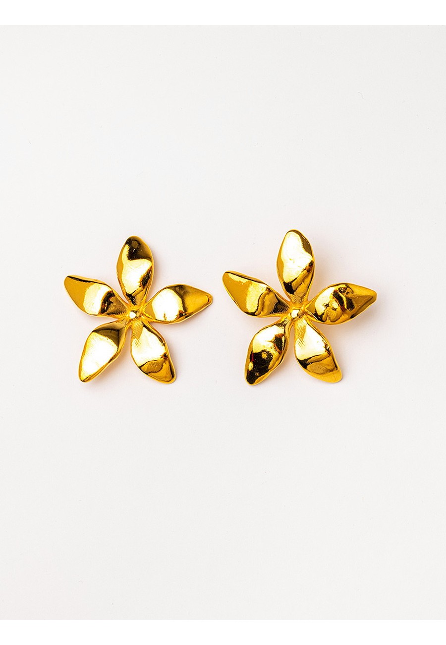 PENDIENTES FLOR MAXI BAÑO ORO