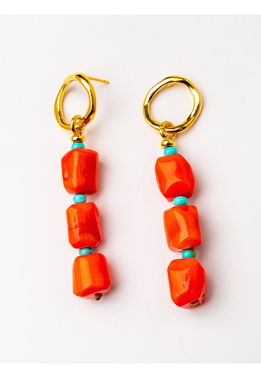 PENDIENTES BAÑO ORO CON CORAL