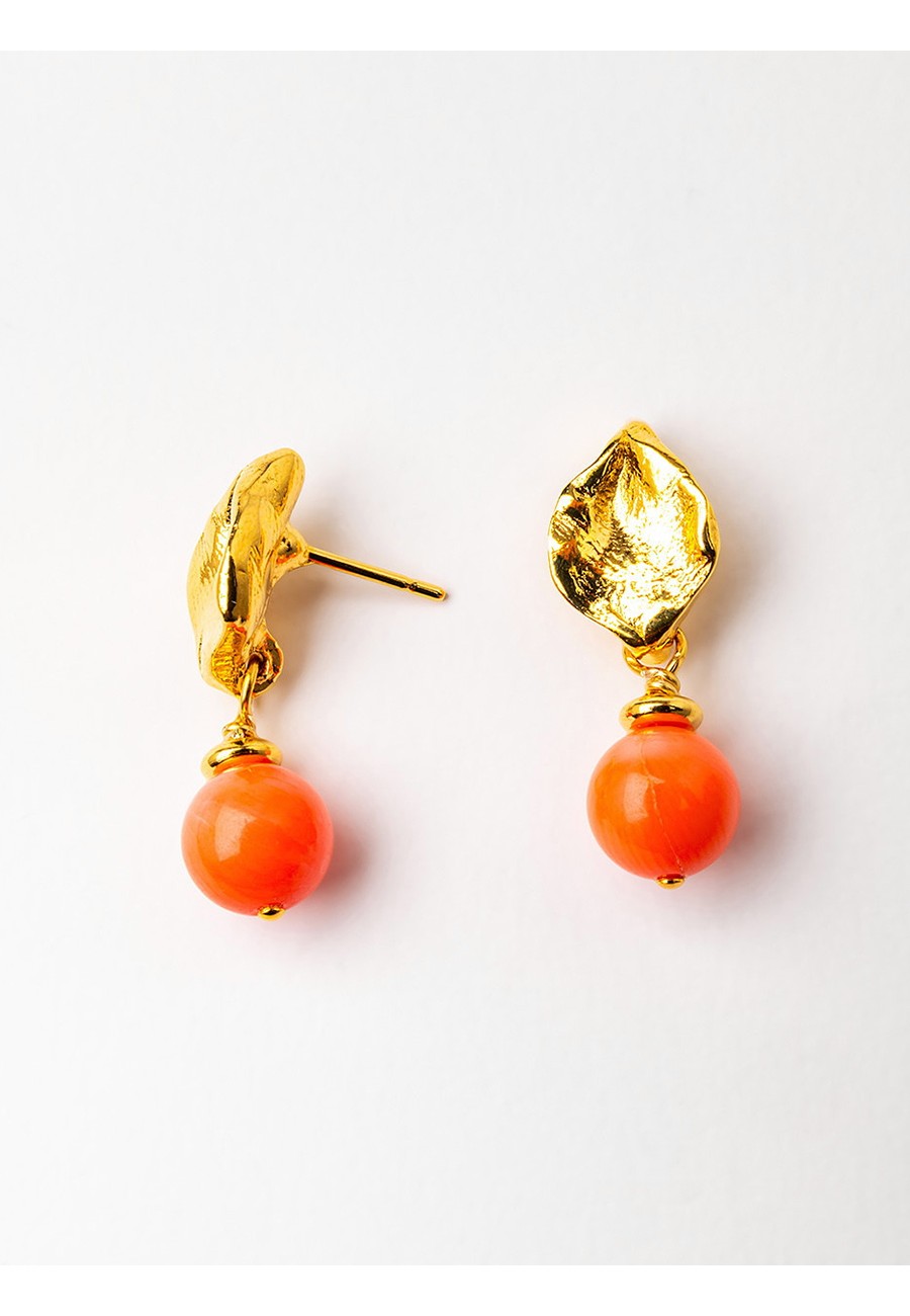 PENDIENTES BAÑO ORO CON CORAL