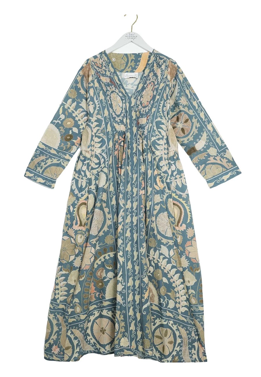 SUSANI BLUE PINCH PLEAT DRESS