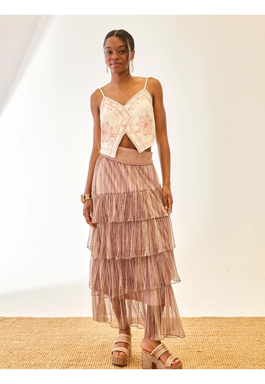 FALDA LARGA CON VOLANTES