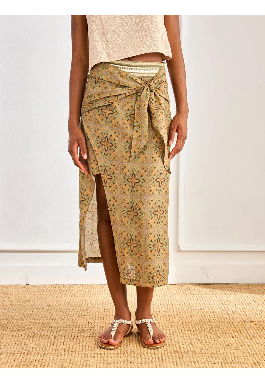 FALDA VISCOSA ESTAMPADA CON...