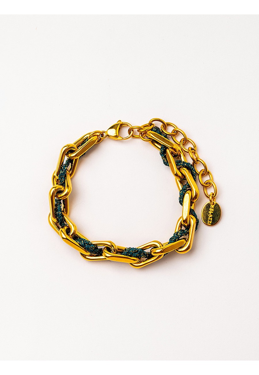 PULSERA CON CADENA BAÑO ORO...