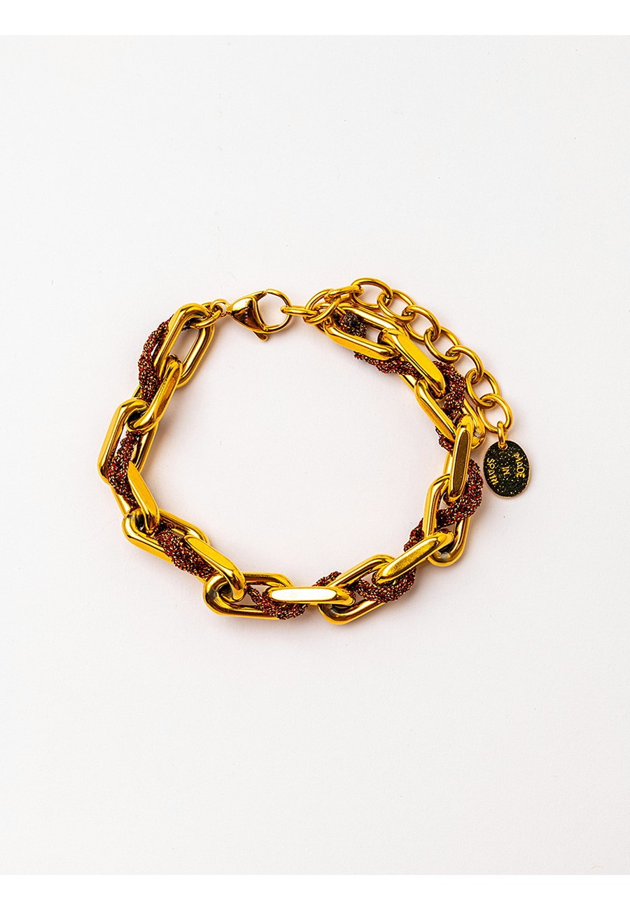 PULSERA CON CADENA BAÑO ORO...