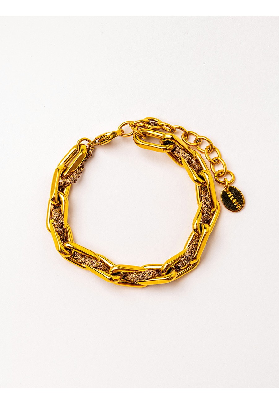 PULSERA CON CADENA BAÑO ORO...